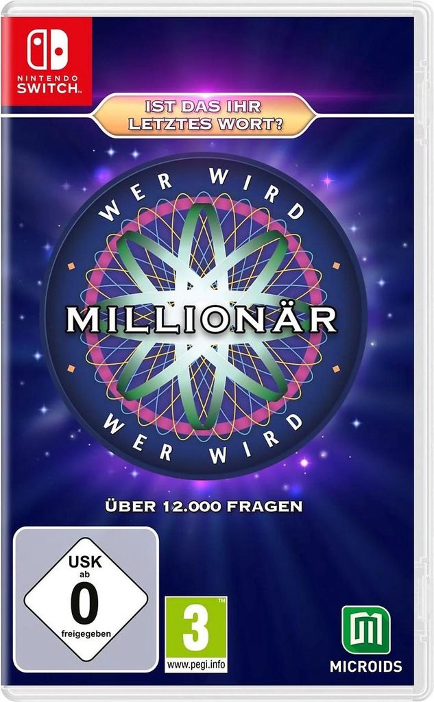 The image shows the front cover of a Nintendo Switch game case for 'Wer wird Millionär - Ist das Ihr letztes Wort?'.