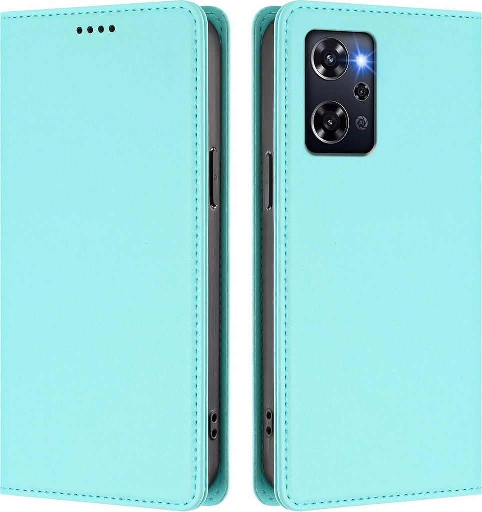 Handyhülle für Oppo Reno9 A, Kunstleder Klapphülle Stoßfeste Magnetische Hülle mit Ständer Türkis