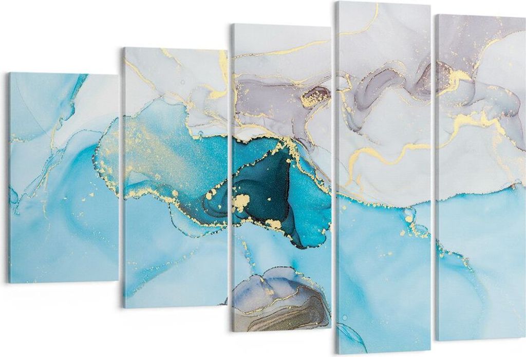 Bild auf Leinwand - Leinwandbild - 5 Teile - Marmor Modern Blau - 150x100cm - Wand Bild - Wanddeko - Wandbilder - Leinwanddruck - Bilder - Wanddeko...