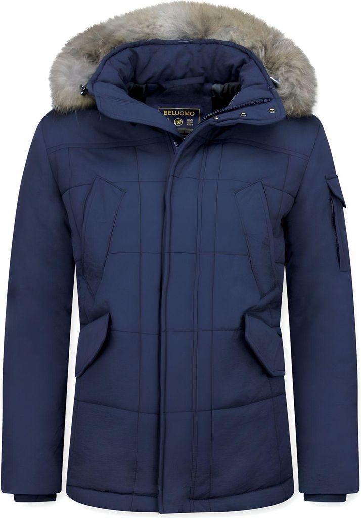 Parka Winterjacke Lange Mit Fellkragen Parka Karo - M