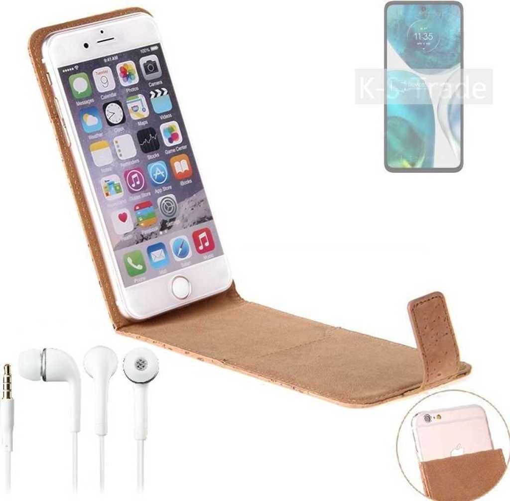 K-S-Trade Schutzhülle mit Kopfhörer kompatibel mit Motorola Moto G52 Handyhülle Cover Kork Tasche Flipstyle Case