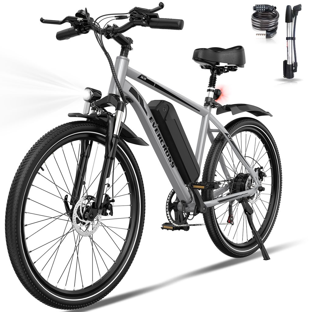 EVERCROSS TECH 26 Zoll Elektrofahrrad, Abnehmbarer 36V 10.4Ah-Akku, 7 Gang Mountainbike, Reichweite 35-90km, LCD-Bildschirm, verstellbare Höhe E-Bike