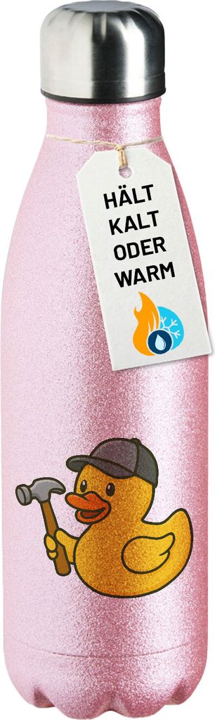 Huuraa Trinkflasche Quietscheente Handwerk Comic Gummiente 500ml Pink Edelstahl Wasserflasche Trinkflasche Geschenkidee