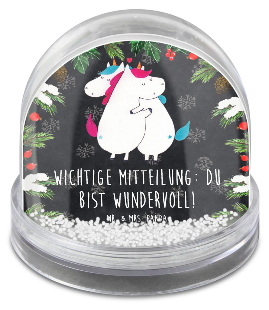 Mr. & Mrs. Panda Weihnachts Schneekugel Einhorn Mitteilung - Kreidetafel - Geschenk, Witzig, Weihnachten, Valentinstag, schnee kugel, Große, Liebe...