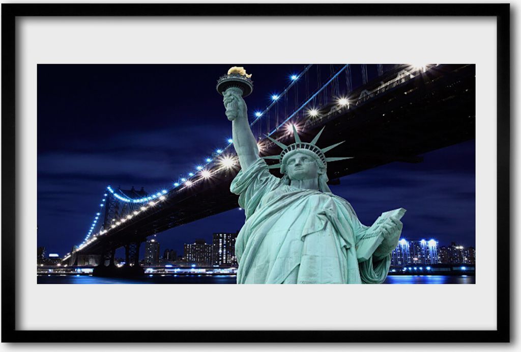 Bild 60x40 MDF-Rahmen Wandkunst Brücke, Freiheitsstatue