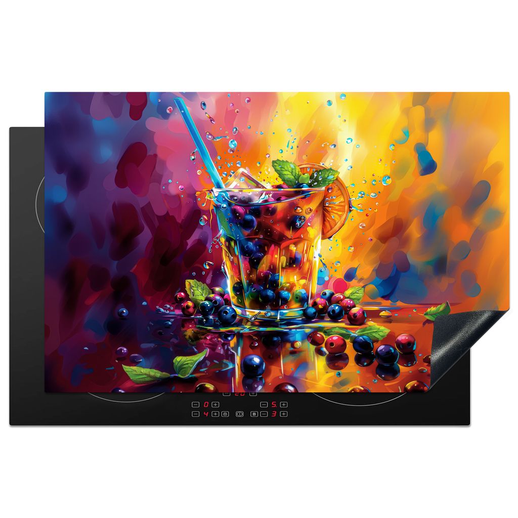 KitchenYeah Herdabdeckplatte Cocktail - Obst - Farbenfroh - Modern , 81x52cm, Küche Deko, Glaskeramikkochfeld Herdabdeckung, Abdeckplatte fùr K...