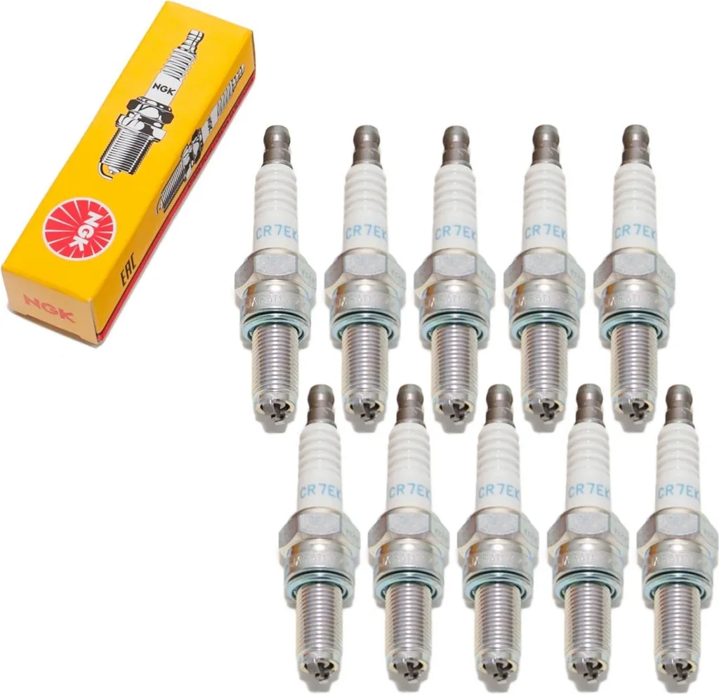 Set di candele NGK 10x CR7EKB Candela con soppressione delle interferenze, filettatura lunga 19,0 mm Ø 10,0 mm esagono 16,0 mm, distanza elettrodi a 2 masse 0,75 mm, potere calorifico 7, dado di collegamento SAE fisso, 4455