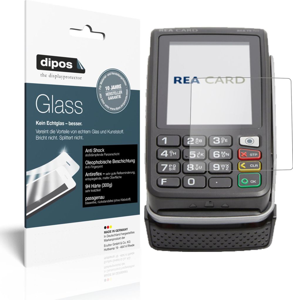 2x Schutzfolie für REA CARD T9 flex Terminal matt - Anti-Shock 9H Folie dipos Glass Kunststoffglas