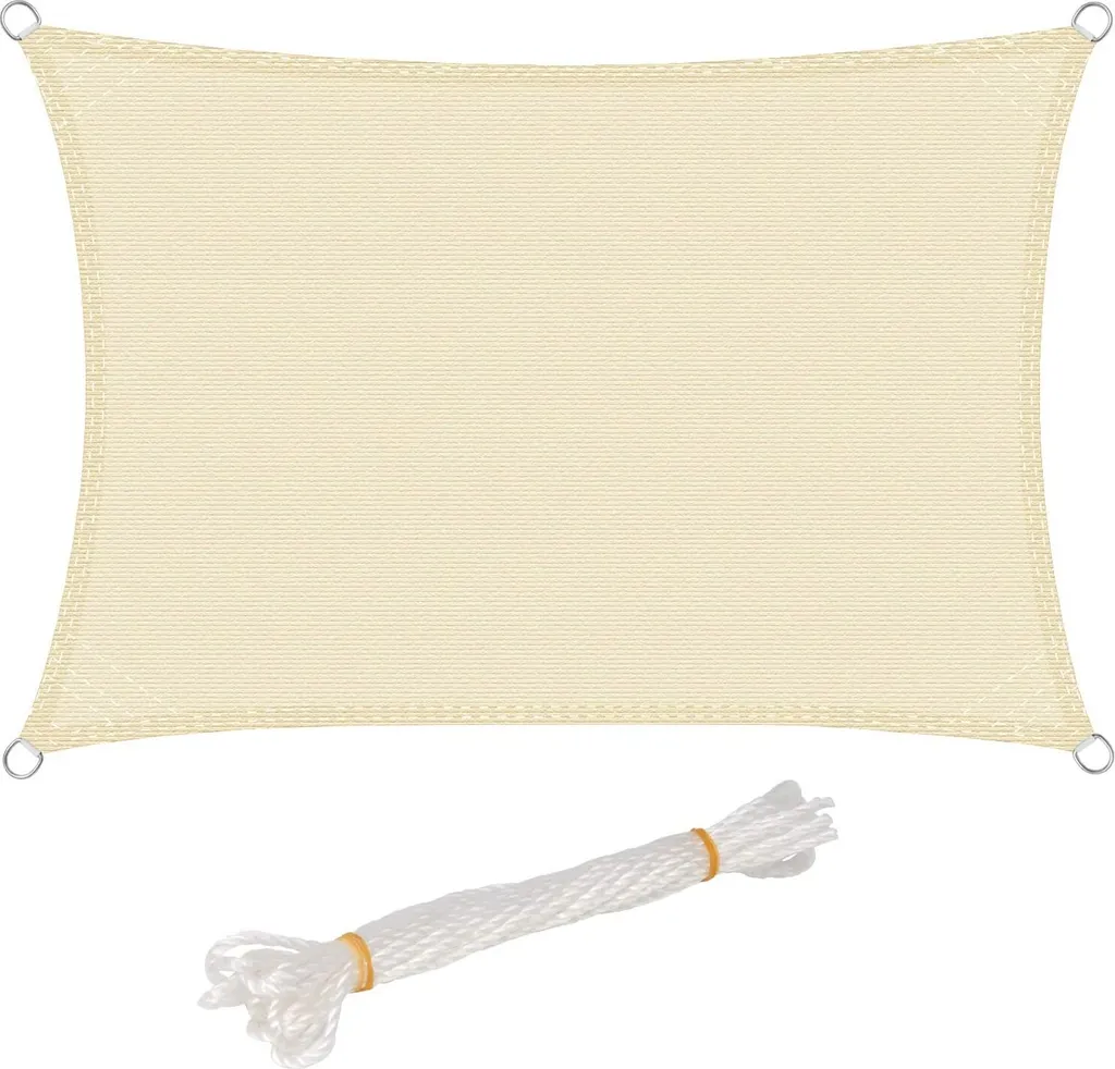 Toile d'ombrage perméable 2x3 m, voile solaire crème pour jardin et patio