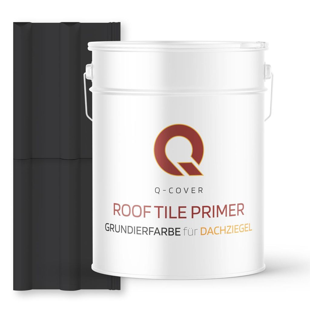 Grundierfarbe für Dachziegel Tiefschwarz RAL 9005 10 L | wetterfeste Dachbeschichtung | für Ziegel, Beton, Eternit | UV-beständig | Q-COVER