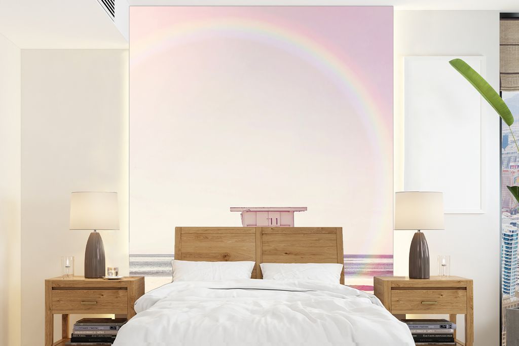 MuchoWow Fototapete für Wohnzimmer oder Schlafzimmer Wandtapete Vinyl Motivtapete Strand - Hütte - Sonne - Meer - Sommer - 160x220 cm - Bildsch...