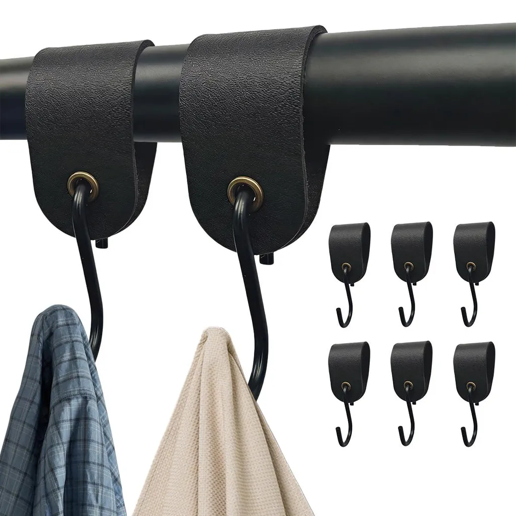 Optimisez votre rangement avec 6 crochets en S cuir noir anti-glissement