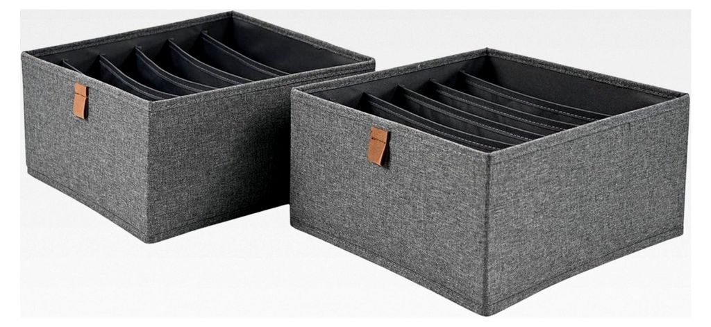 Organizer Box 2er Set – 6 Fächer pro Box – Faltbare Aufbewahrungsbox aus Stoff 30x30x15cm – für BHs, Slips, Socken und Kleidung – Leineno...