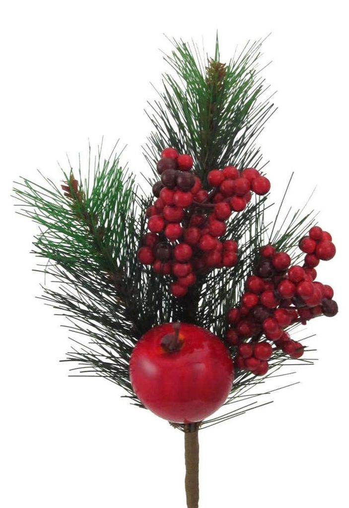 Künstlicher MIX-TANNENZWEIG ca 36cm. mit roten APFEL u. BEEREN