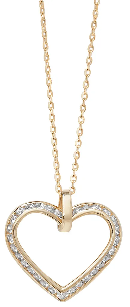 Collier en Or 9 Carats Pendentif Coeur Serti de Zirconiums pour Femme