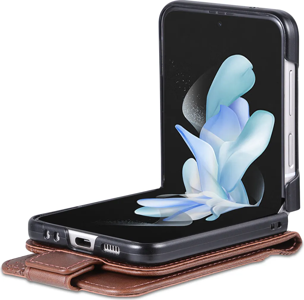 Samsung Galaxy Z Flip 4 5G Cover Pelle Caffè: Stile Urbano e Stand - 3