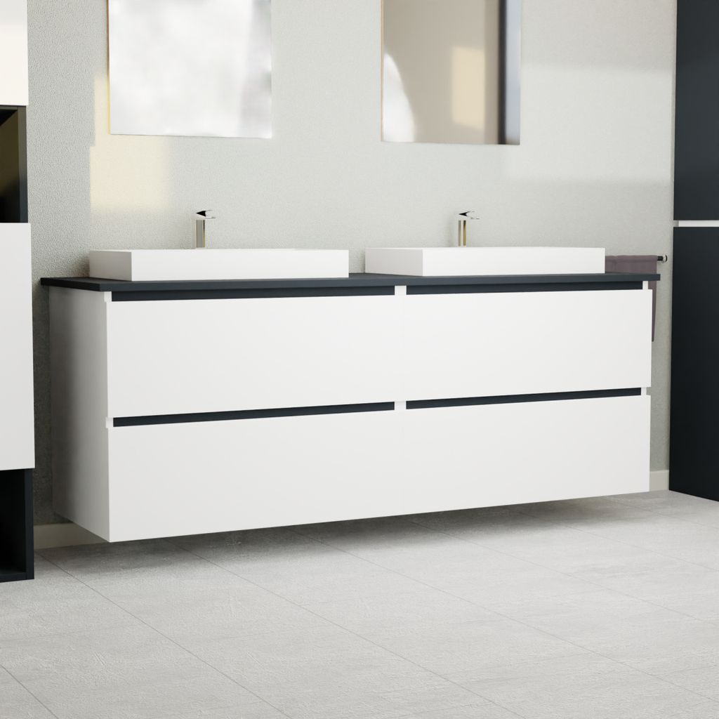 Garlivo Waschbeckenunterschrank GLB-160 Weiss mit Schubladen, Badezimmer Waschtischunterschrank hängend , Breite 160 cm, Soft-Close, Push-to-Open/...