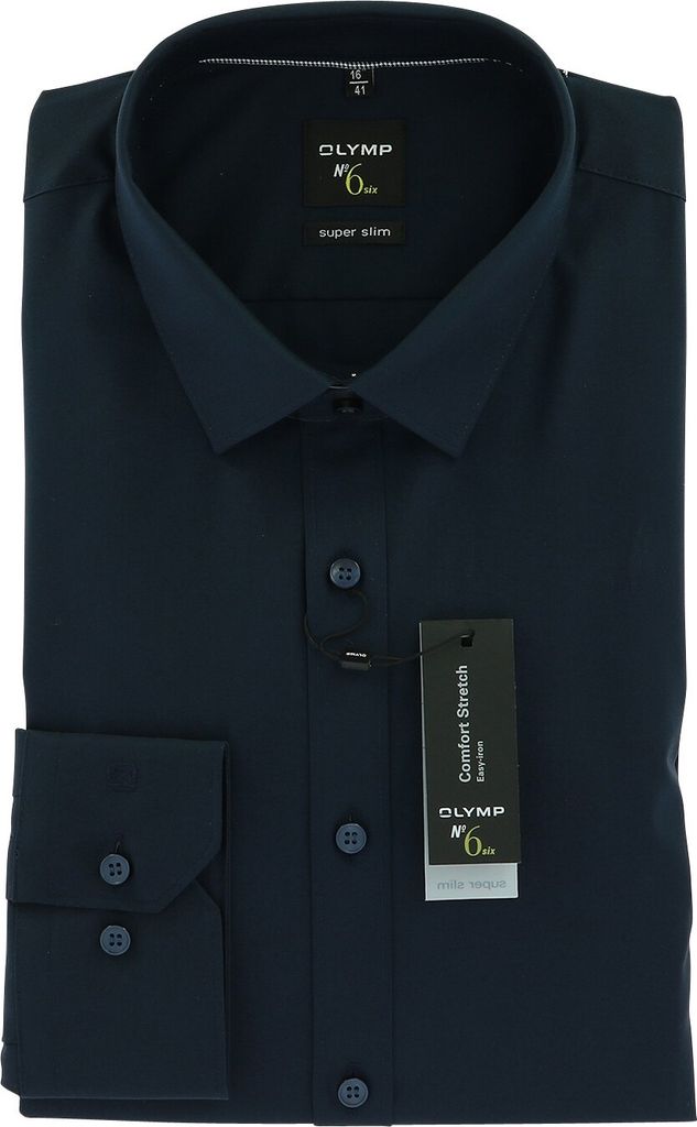 OLYMP No. 6 Six super slim Hemd 36 XS Langarm Comfort Stretch marine