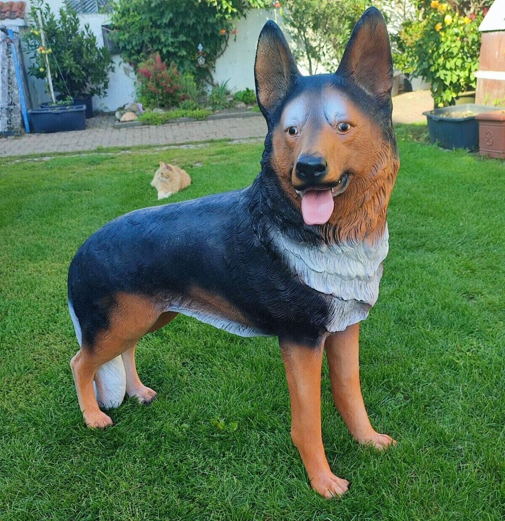 XL Premium Schäferhund steht lebensgross 110cm Hund stehend Garten Deko Figur