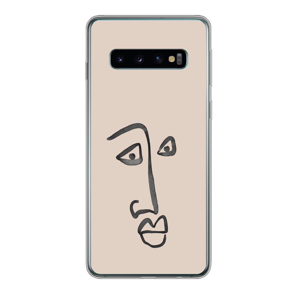 MuchoWow Handyhülle Schutzhülle Hülle für Samsung Galaxy S10 Gesicht - Rosa - Strichzeichnung Silikon Softcase Handy Hülle - Handytasche