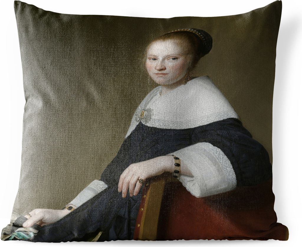 MuchoWow Outdoor Kissen - Bildnis der Maria van Strijp - Johannes Cornelisz Verspronck - 60x60 cm - Wetterfest - Lounge Kissen - Dekoration - Sch...