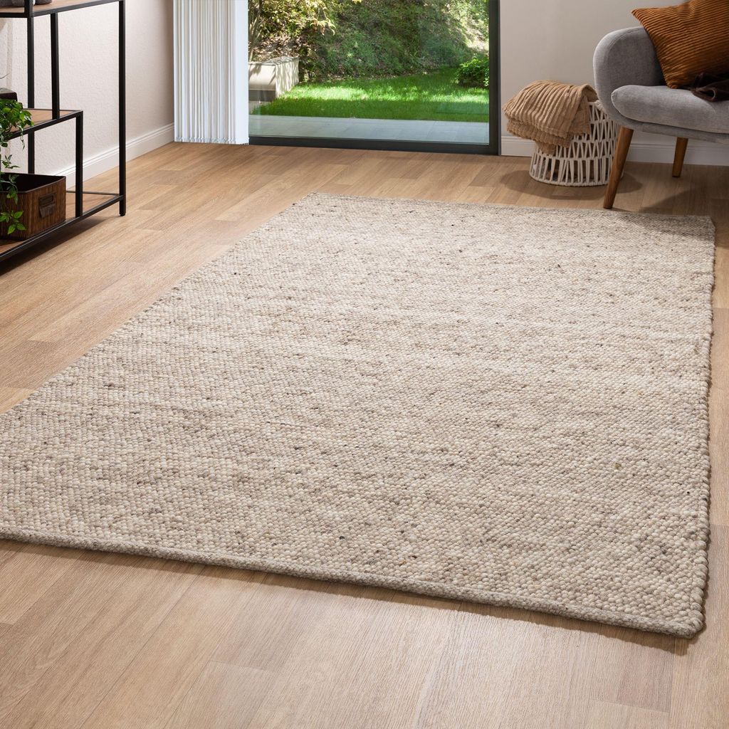Steffensmeier Handwebteppich Leo | Schurwolle | Wohnzimmer | Natur, handgewebt, Größe: 70x130 cm