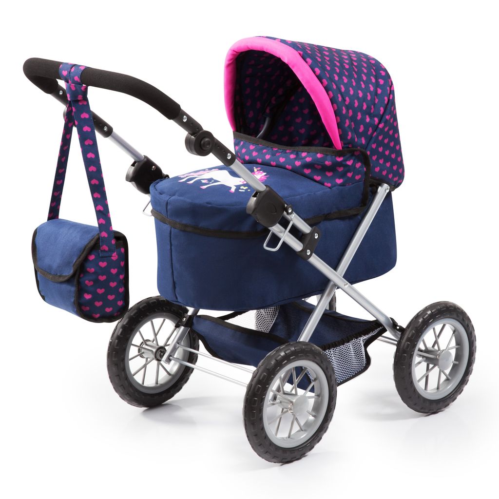 Bayer Design 13054AA Puppenwagen Trendy mit Tasche, verstellbarer Griff, blau, rosa, Einhorn