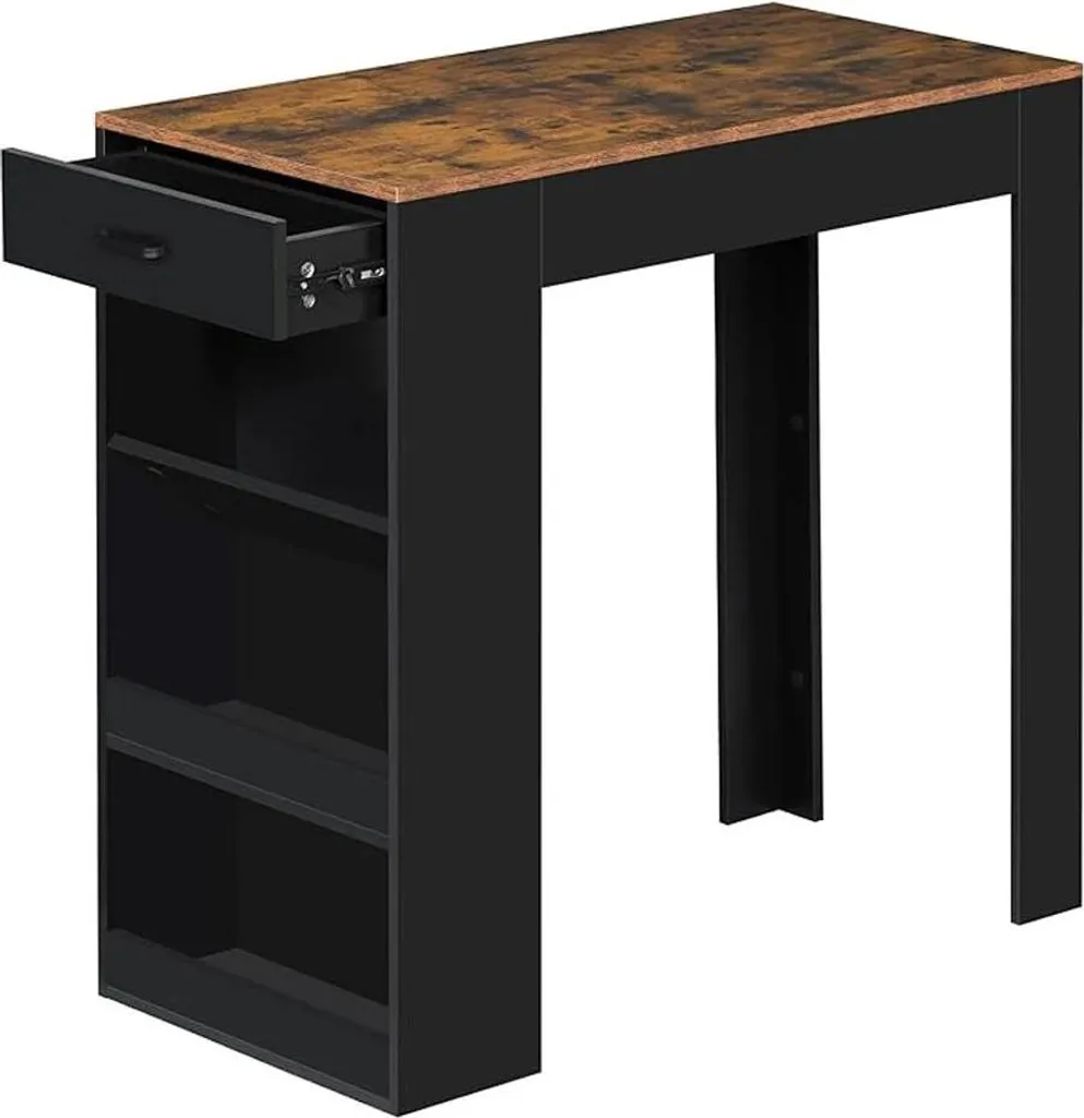 Table de bar rectangulaire 100x100x50 cm marron vintage avec tiroir