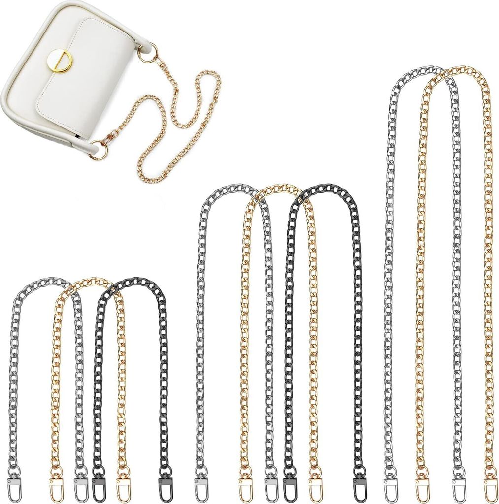 8 Stück Taschenkette Metall Kette Schulterriemen Gold Kettenriemen Schultergurt für Taschen DIY Flachketten Riemen Ersatz Trageriemen Kette für ...
