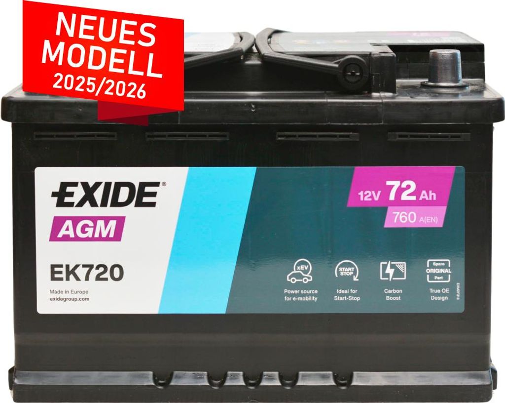 Batteria per auto Exide EK720 Start-Stop AGM 12V 72Ah 760A Immagine del prodotto 