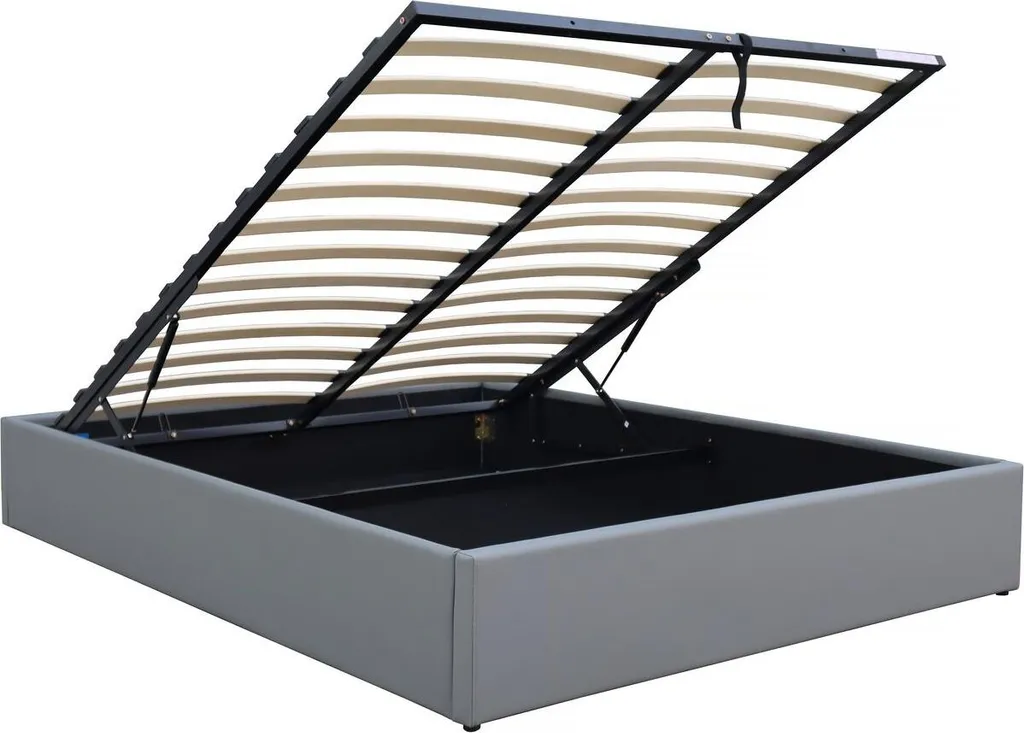 Lit coffre 2 places 140x190 cm Ava gris en similicuir pour adulte