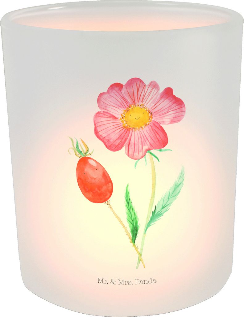 Mr. & Mrs. Panda Balkon Windlicht Blume Hagebutte - Transparent - Geschenk, Lebensfreude, Teelichthalter, Glas, stimmungslicht, Kerzenhalter, aus, ...