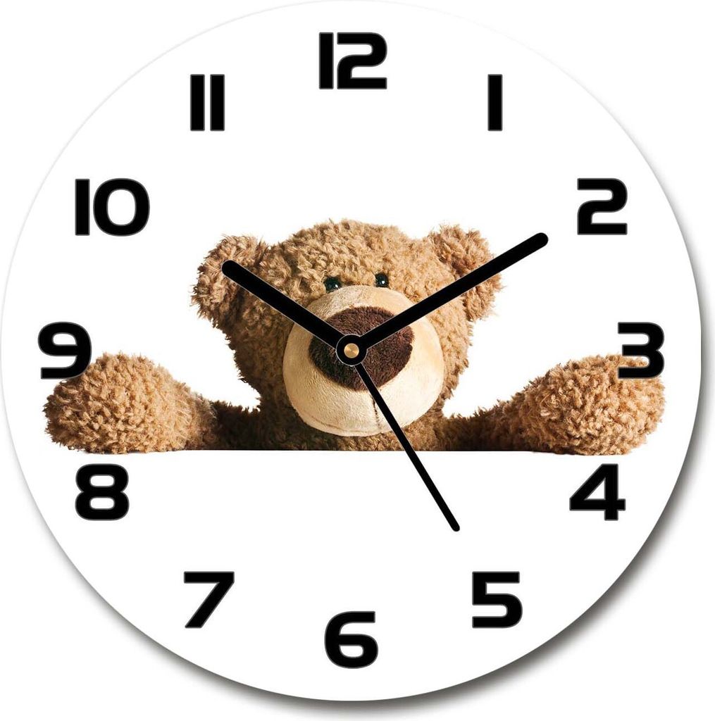 Wanduhr aus Glas 30fi Glasbild Glasuhr Gehärtetes Glas - schwarze-zeiger - Teddy bear