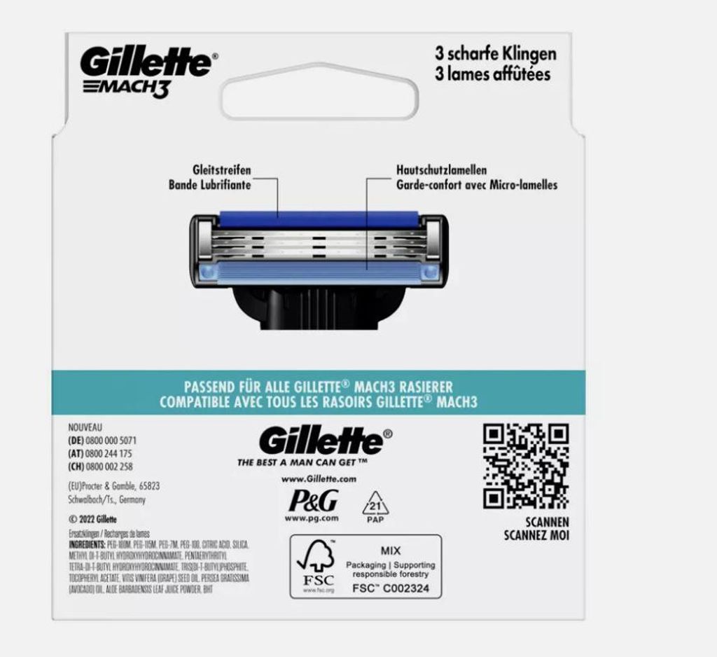 8 Gillette MACH3 Rasierklingen – Original, Im Blister (nicht OVP), Für Glatte, Saubere Rasur
