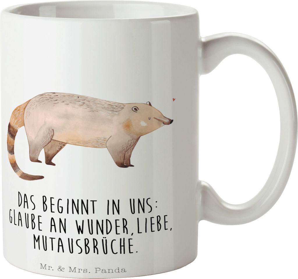 Mr. & Mrs. Panda Kaffeetasse Nasenbaer - Weiß - Geschenk, Nasenbär, Rüsselbär, haferl, Lustige Sprüche, Bär, Keramikbecher, Tasse, Nasenbäre...