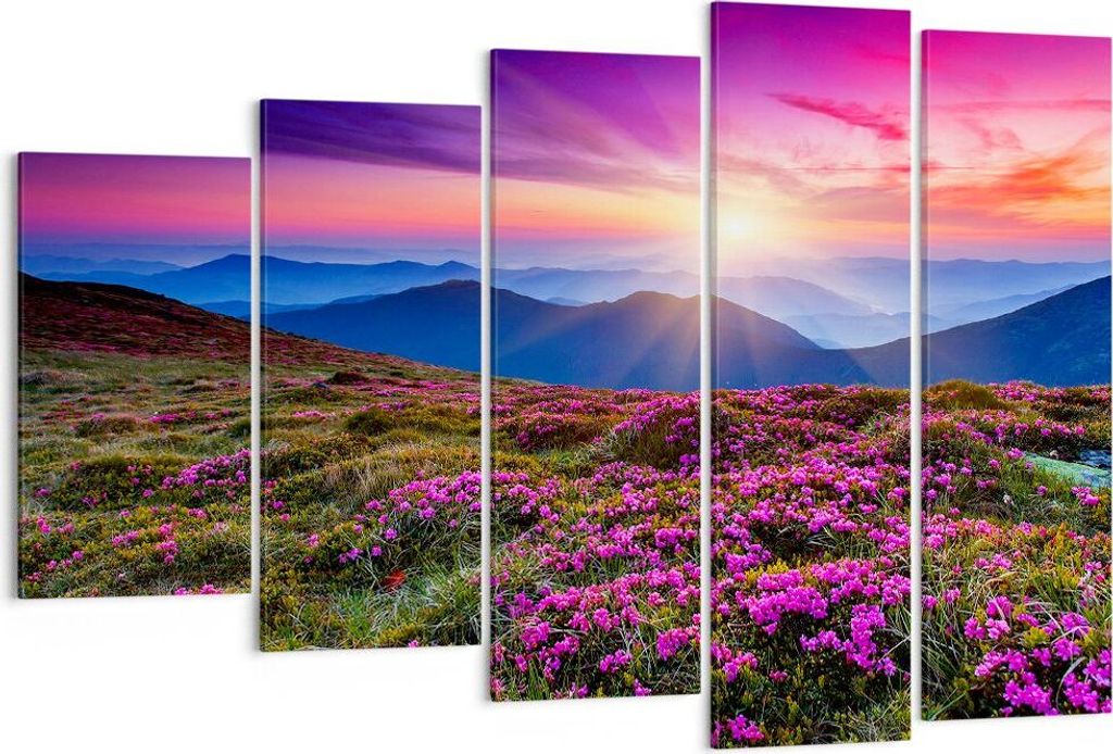 Bild auf Leinwand - Leinwandbild - Wiese Berg Himmel Landschaft - 150x100cm - Wand Bild - Wanddeko - Leinwanddruck - Bilder - Kunstdruck - Wanddeko...