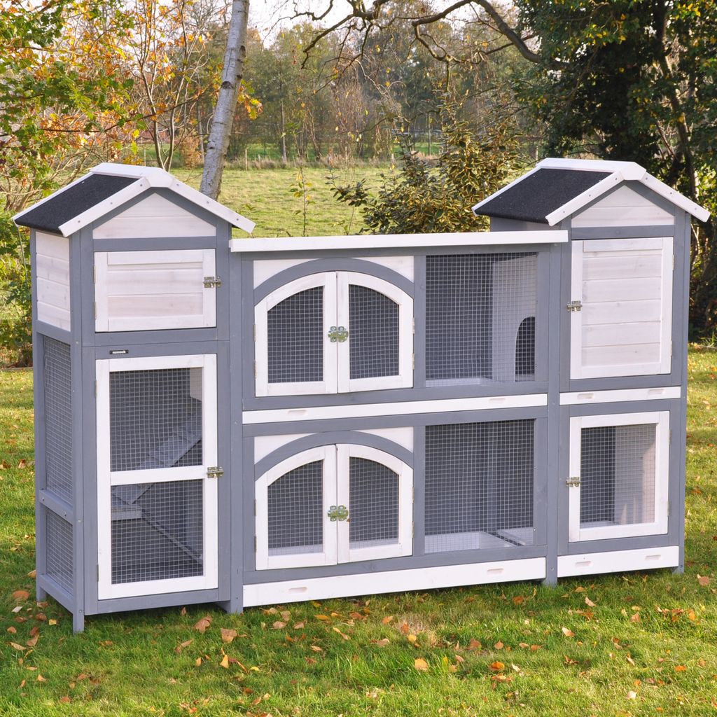 XXL Clapier petits animaux gris blanc 189x43x127 cm Image du produit 