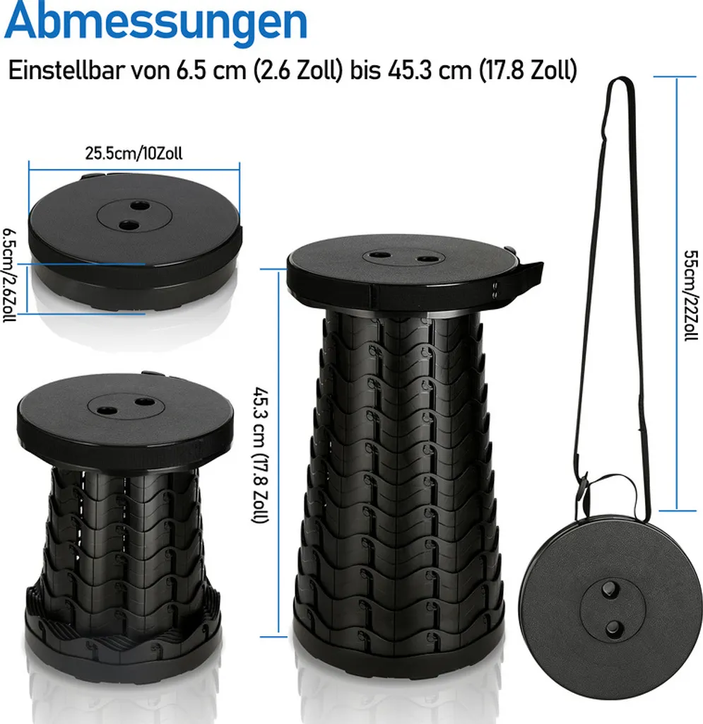 Sedia Pieghevole Portatile TolleTour - Sgabello Telescopico Nero 150kg - 3