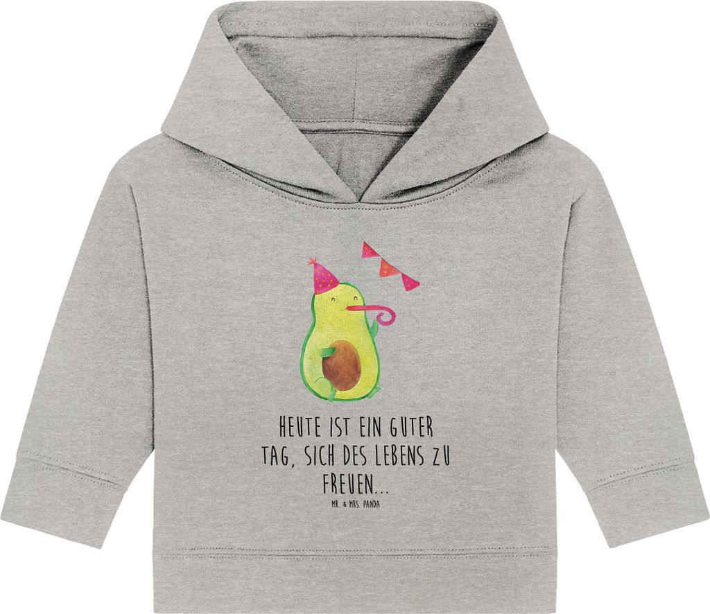 Mr. & Mrs. Panda Organic Baby Hoodie Avocado Party 12. - 18. Monat - Heather Grey - Geschenk, Kapuzenshirt, Happy Birthday, Geburtstag, Kapuzenswea...