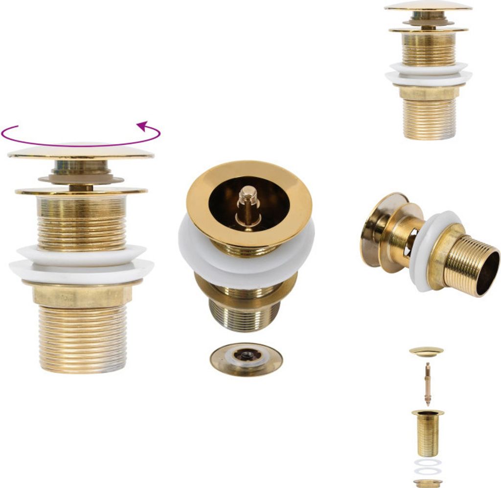 vidaXL Ablaufgarnitur ohne Überlauf Golden 6,4x6,4x9,1 cm - Produktbild 