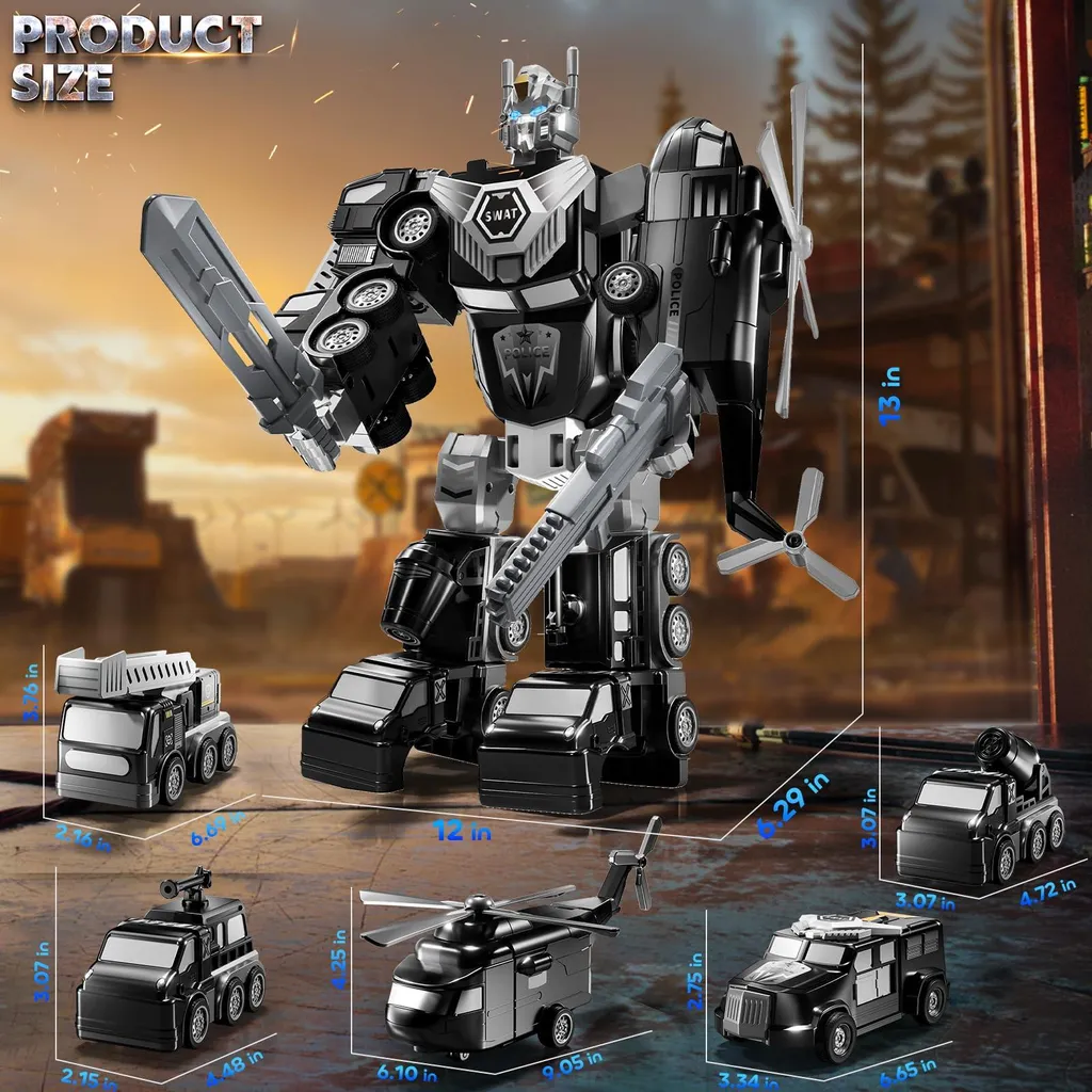 Jeu de construction robot de chantier noir transformable 5 en 1