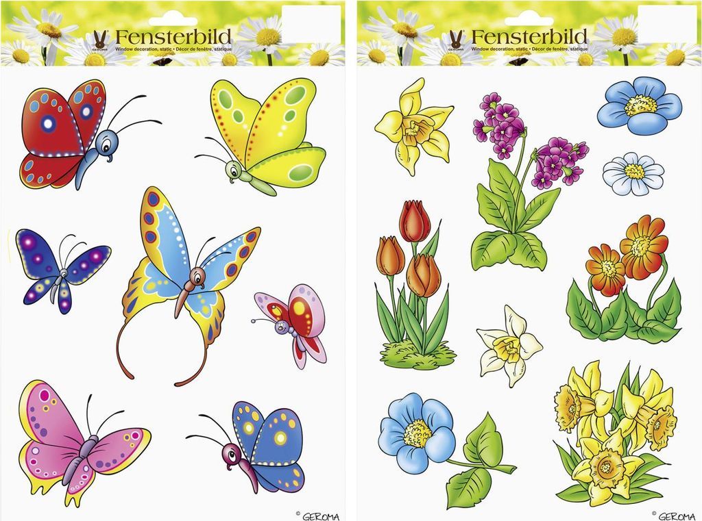 Fensterbild Blumen und Schmetterlinge bunt 1 Bogen