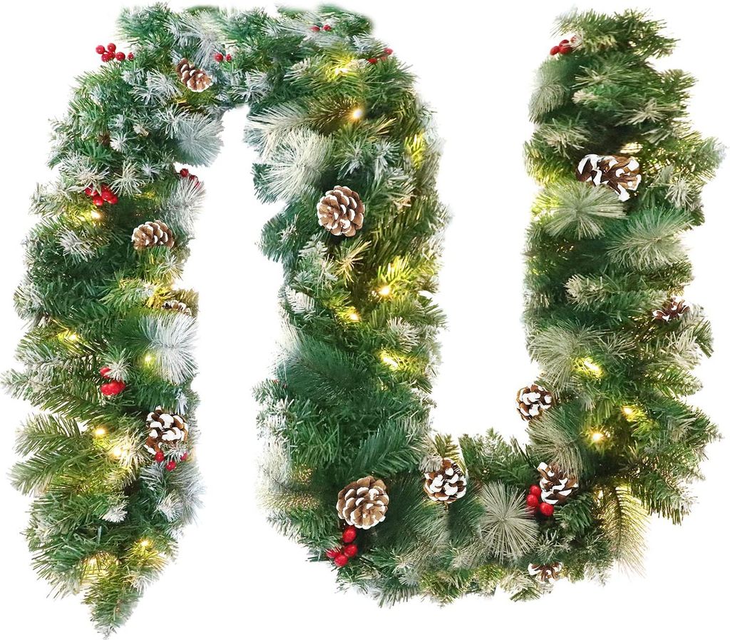 YARDIN 8m Weihnachtsgirlande mit Beleuchtung - Künstliche Weihnachtsgirlande Tannengirlande mit LED Warmweiß Lichterketten(Type A,8m mit LED)