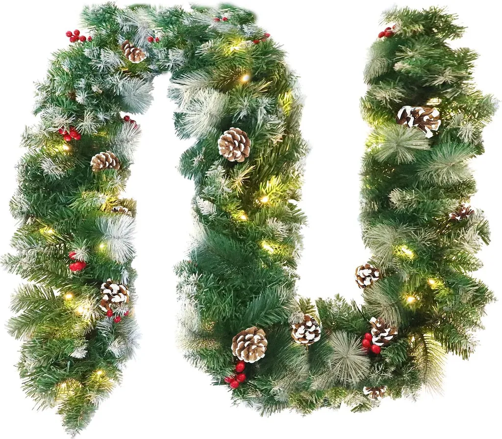 Guirlande de Noël 8 mètres pour rambarde et balcon, sapin avec LED