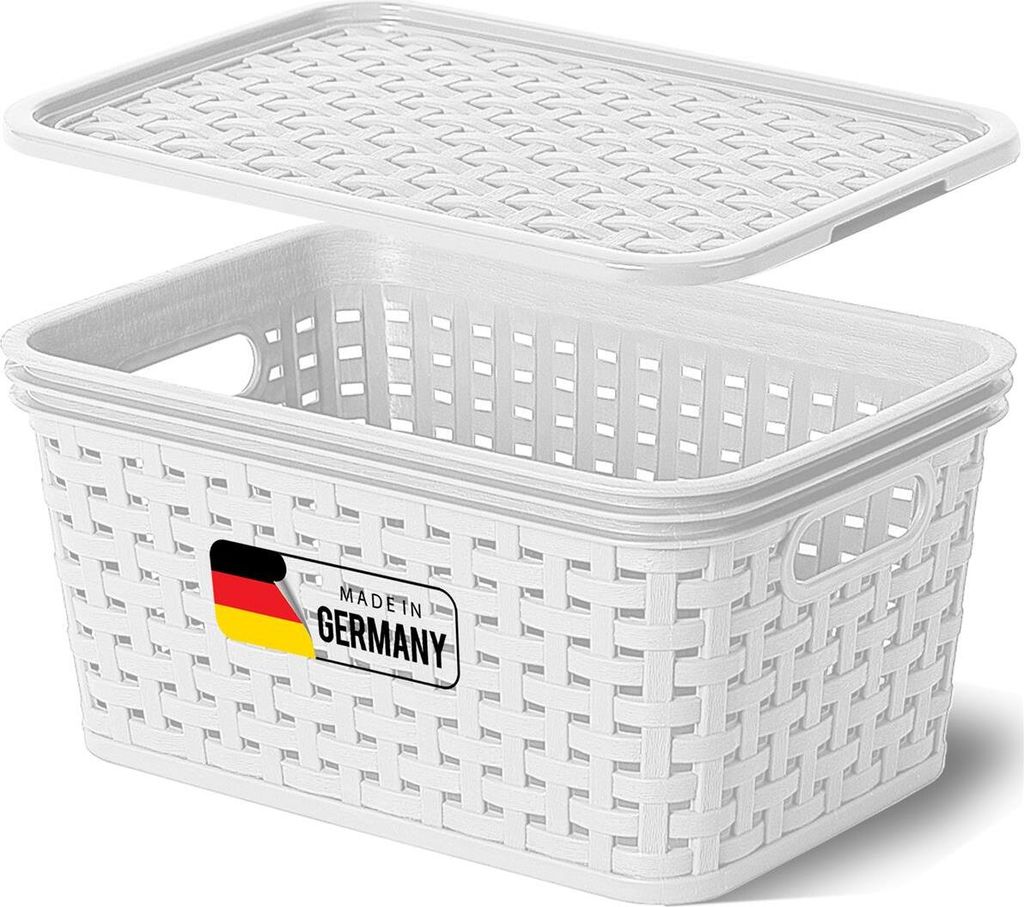 Novaliv Aufbewahrungsbox mit Deckel Mini 2L Korb Weiß in Rattan Design Lebensmittelecht Aufbewahrungskorb Stapelbox Nestbar Kunststoff BPA-frei Ki...