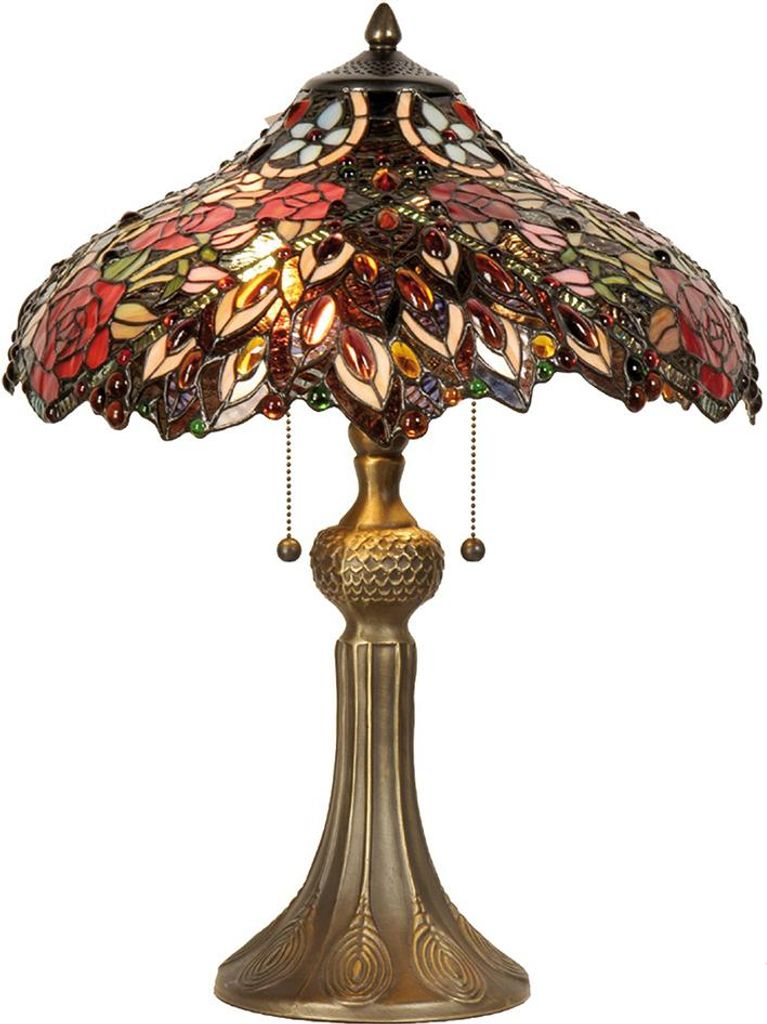 Clayre & Eef Tiffany Tischlampe Ø 43x58 cm Rot Grün Glas Rose