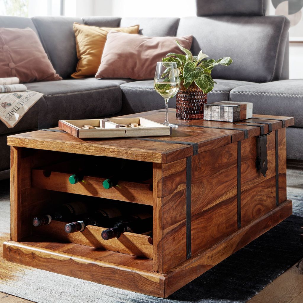 FineBuy Table basse Sheesham Coffre en bois massif avec Image du produit 