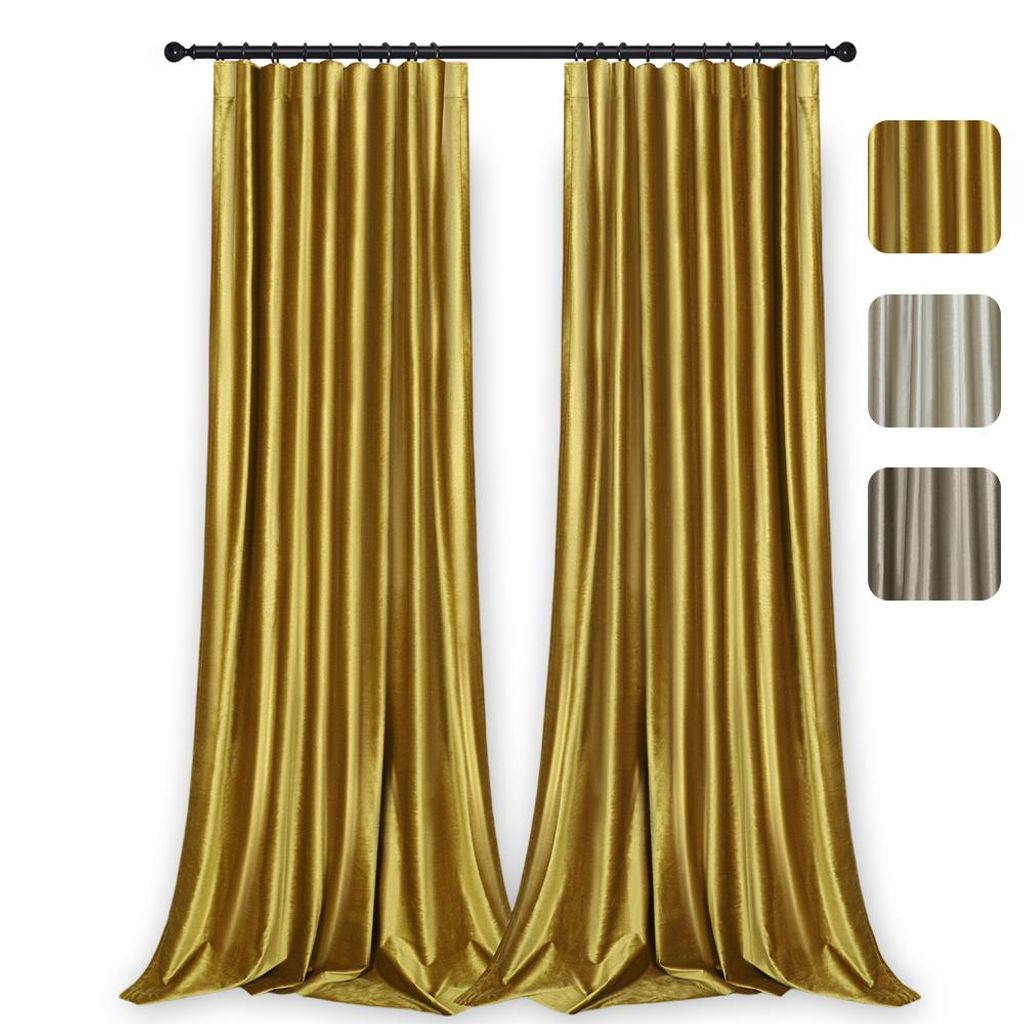 2er-Set Samt Vorhänge Blickdicht, Gold Kräuselband Vorhang, Samtvorhänge Thermovorhänge Verdunkelungsvorhänge Wohnzimmer Schlafzimmer, 132x213cm