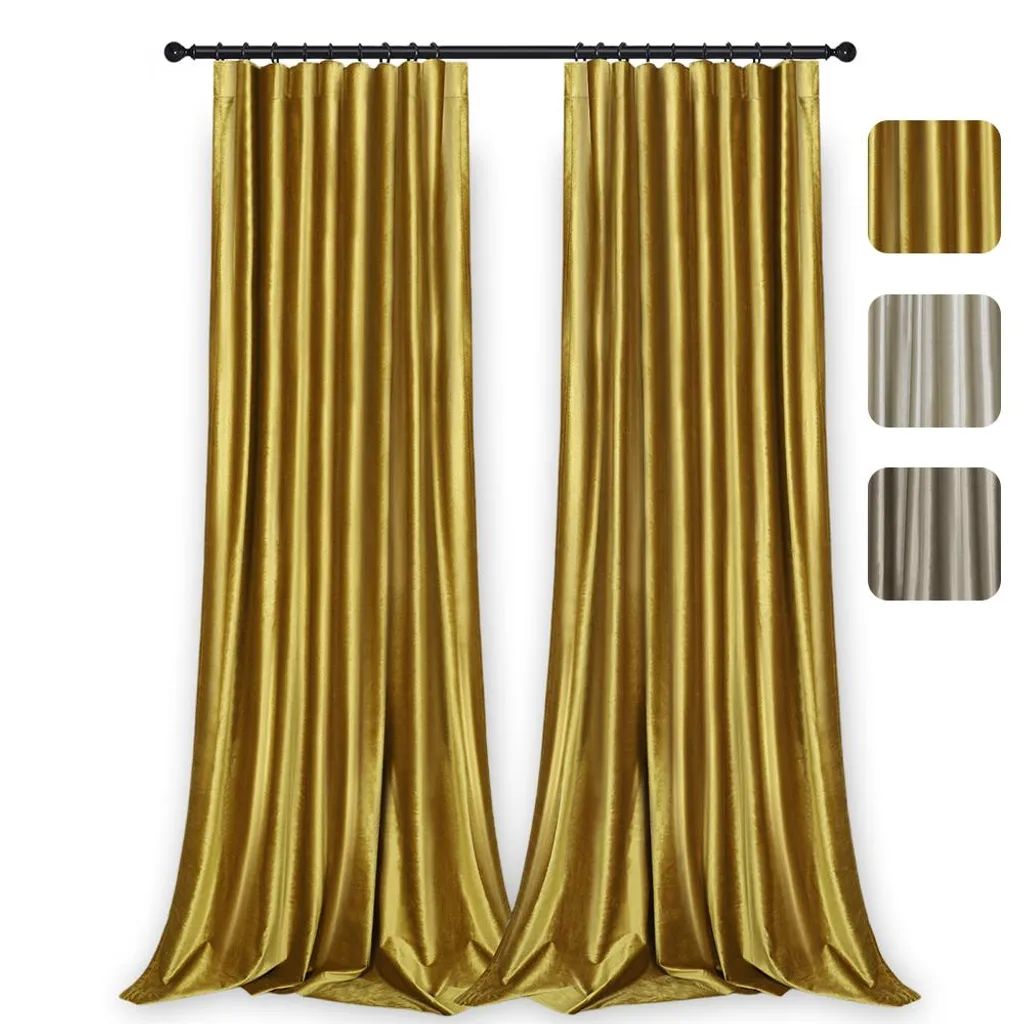 Lot de 2 rideaux en velours opaques 132x244 cm avec ruban fronceur doré