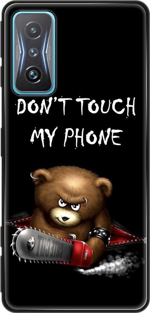 König Design Hülle kompatibel mit Xiaomi Redmi K50 Gaming Kunststoff Soft Handyhülle - Handy Case Dont Touch My Phone Bär Schwarz